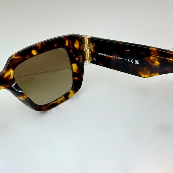 New MIU MIU Sunglasses Brown Square 2025 Gold Metal Logo Women Authentic w/ Case - Picture 4 of 6